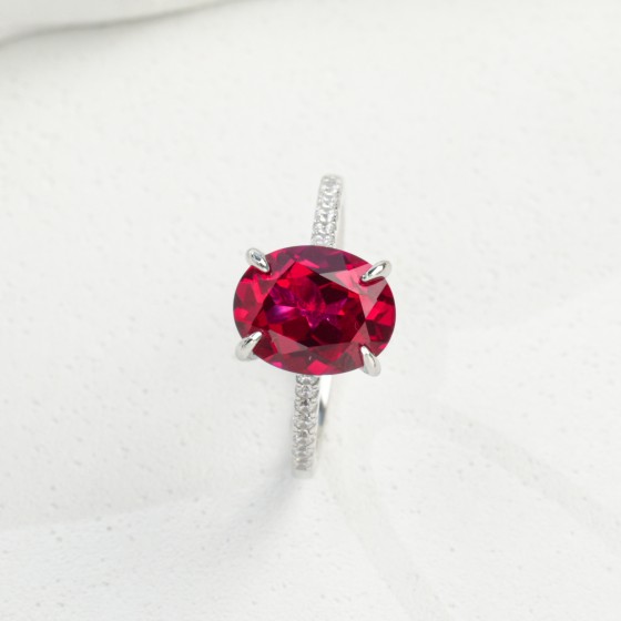 925 Silver Lab-Grown Ruby Ring(ZHF-R0760R)