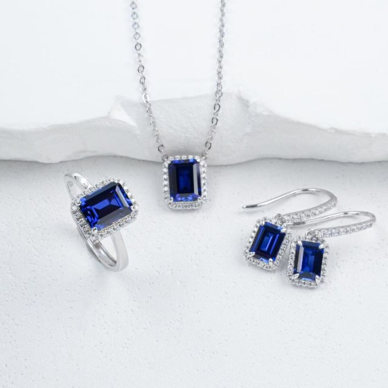 S925 Silver Lab Sapphire Small Jewelry Set