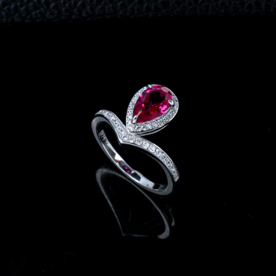 925 Silver Lab-Grown Ruby Ring(R0709R)