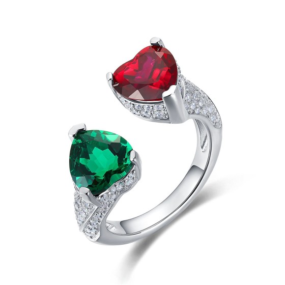 S925 Silver Lab-Grown Ruby & Emerald Ring(A73-P2021323L)