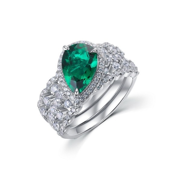 S925 Silver Lab-Grown Emerald Stackable Ring(ZHF-R1328)
