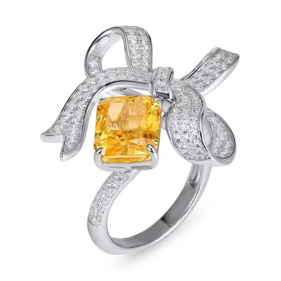 Yellow Cubic Zirconia 925 Silver Ring（CR02291Y)12#14#