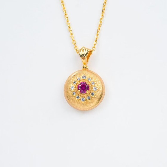 925 Silver Lab-Grown Ruby Pendant（P101R)