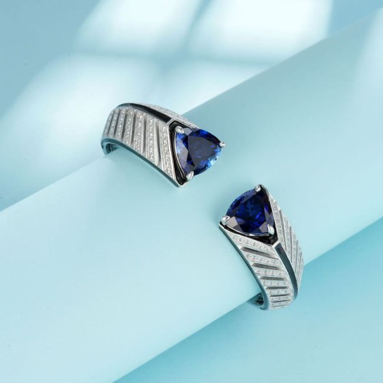 925 Silver Lab Created Sapphire Bangle（ZHF-B1348B)