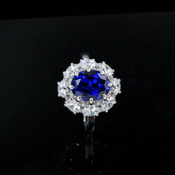 Lab-Grown Sapphire 925 Silver Ring(R143YDB)