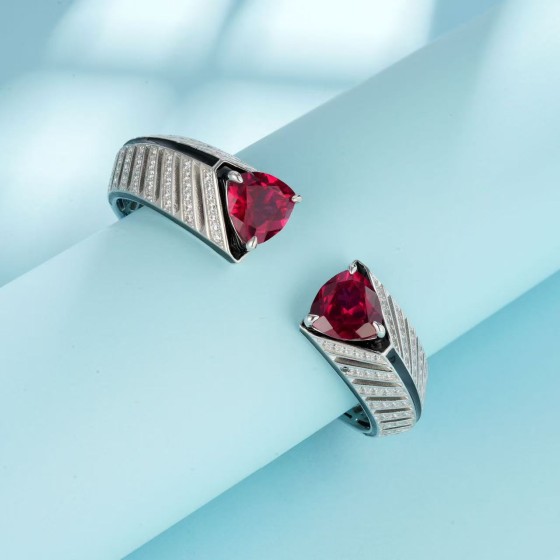 925 Silver Lab Created Ruby Bangle(ZHF-B1348R)