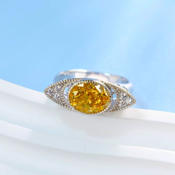 Yellow Cubic Zirconia 925 Silver Ring(R0637Y)12#14#16#