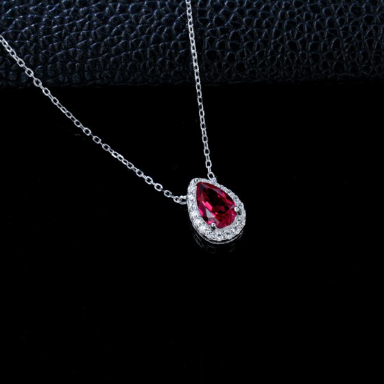 925 Sterling Silver Lab-Grown Ruby Necklace(ZHF-P1587R)