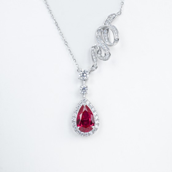 925 Sterling Silver Lab-Grown Ruby Necklace(P0606R)