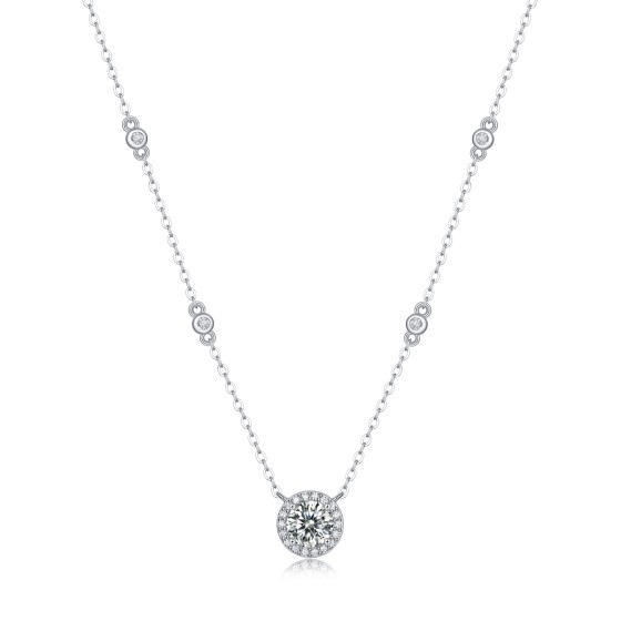 Sterling 925 Silver Moissanite Necklace L-MP0055-6.5mm