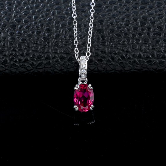 925 Sterling Silver Lab-Grown Ruby Necklace (P1763R)