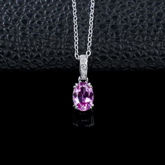 925 Sterling Silver Lab-Grown Padparadscha Sapphire Necklace(P1763HR)