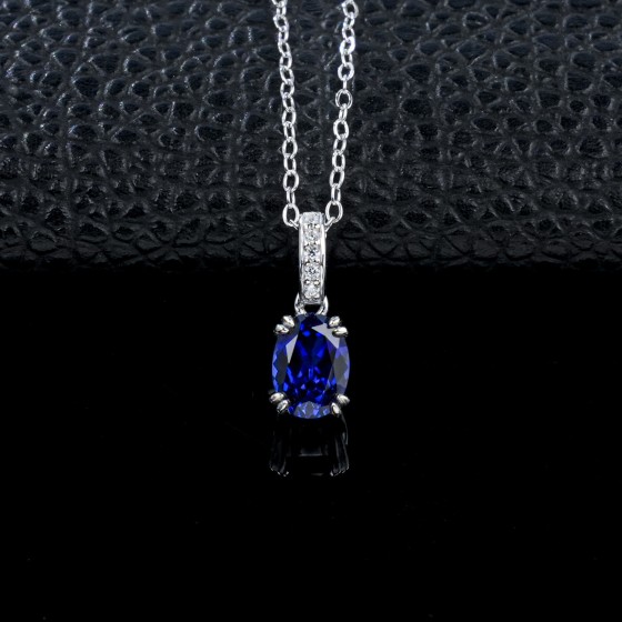 925 Sterling Silver Lab-Grown Sapphire Necklace(P1763B)