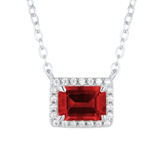 925 Sterling Silver Lab-Grown Ruby Necklace(ZHFN0005R)