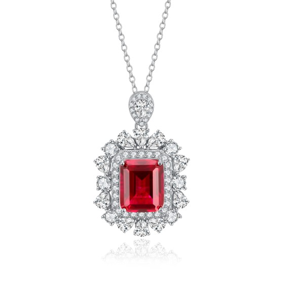 925 Sterling Silver Lab-Grown Ruby Necklace(ZHF-P1255R)