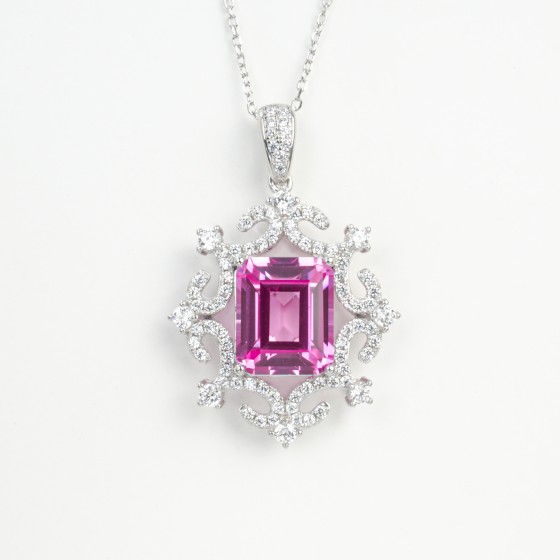 925 Sterling Silver Lab-Grown Padparadscha Sapphire Necklace, Small Size (ZHF-P202511HR)