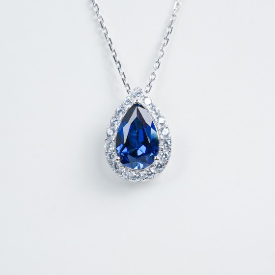 925 Sterling Silver Lab-Grown Sapphire Necklace(ZHF-P1586B)