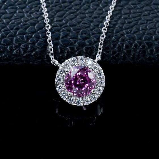925 Sterling Silver Lab-Grown Padparadscha Sapphire Necklace(P0908HR)