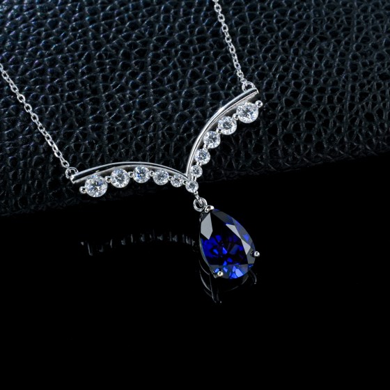 925 Sterling Silver Lab-Grown Sapphire Necklace(P1212B)