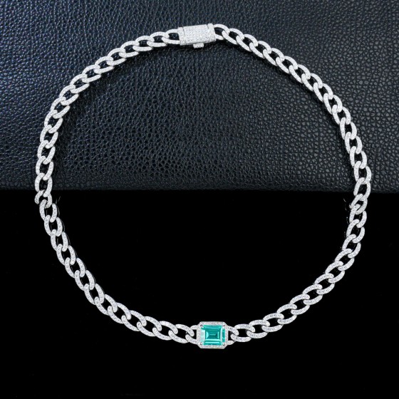 925 Sterling Silver Paraiba Color Garnet Cuban Chain(P168YSK)