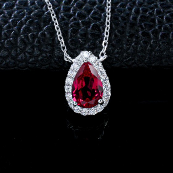 925 Sterling Silver Lab-Grown Ruby Necklace(ZHF-P1587R)