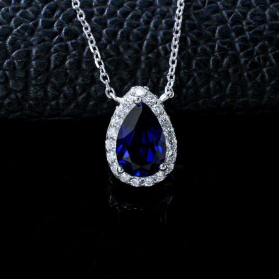 925 Sterling Silver Lab-Grown Sapphire Necklace(ZHF-P1587B)