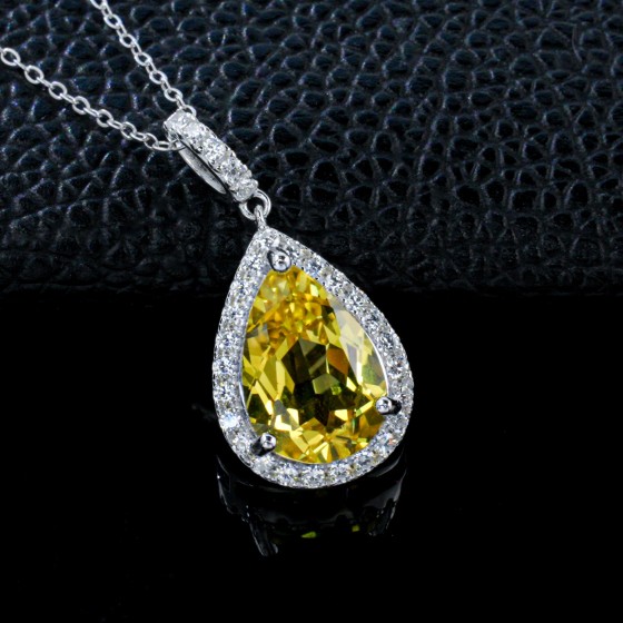 925 Sterling Silver Lab-Grown Yellow Sapphire Necklace (P1281Y)
