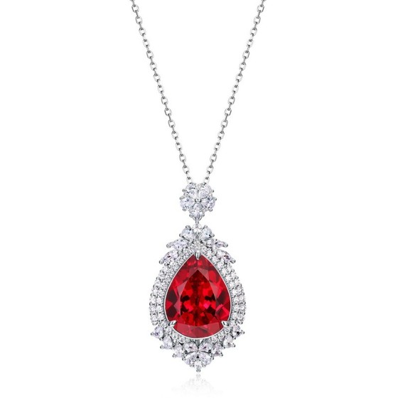 925 Sterling Silver Lab-Grown Ruby Necklace(P0168R)