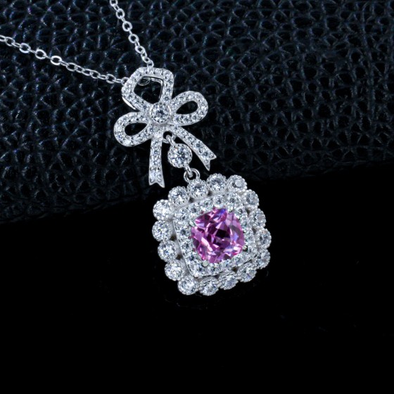 925 Sterling Silver Lab-Grown Padparadscha Sapphire Necklace(P0699HR)