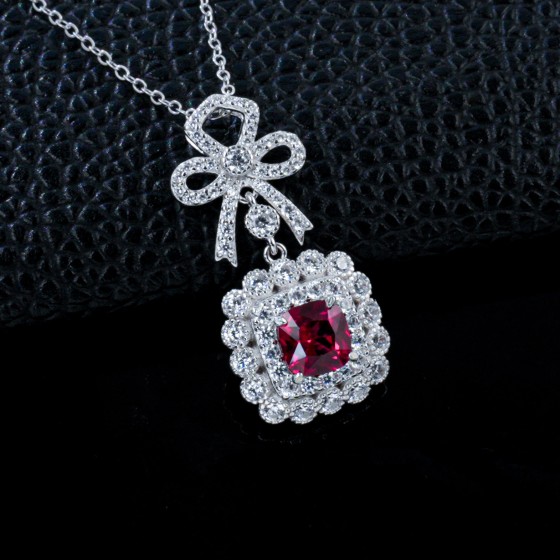925 Sterling Silver Lab-Grown Ruby Necklace(P0699R)