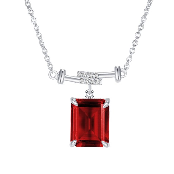 925 Sterling Silver Lab-Grown Ruby Necklace(P0756R)