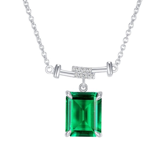 925 Sterling Silver Lab-Grown Emerald Necklace(P0756)