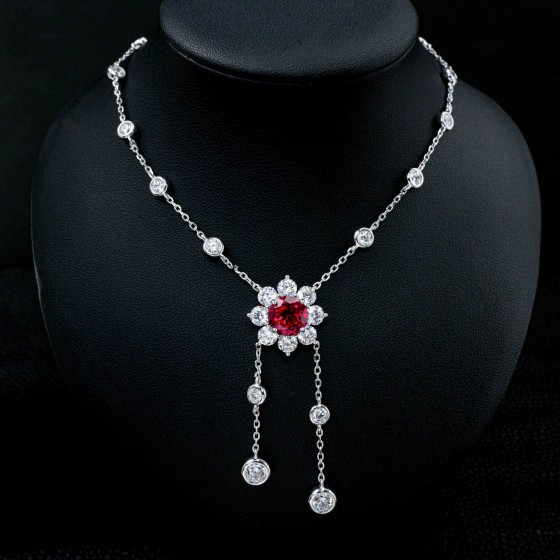 925 Sterling Silver Lab-Grown Ruby Necklace(P169YR)