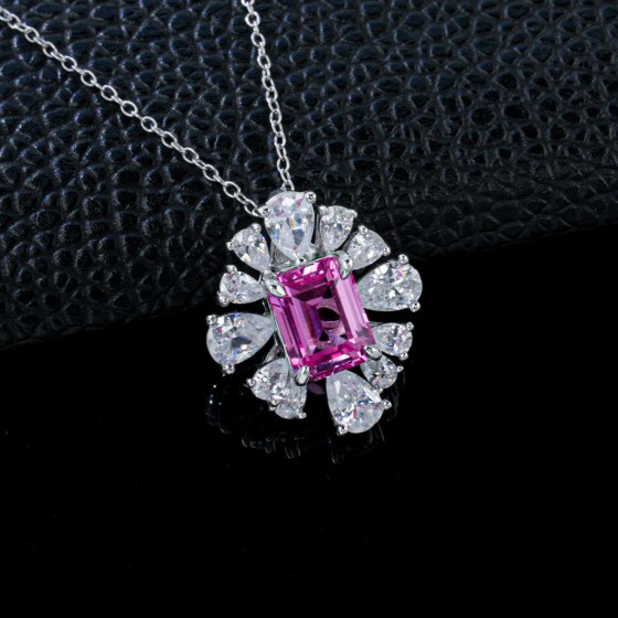 925 Sterling Silver Lab-Grown Padparadscha Sapphire Necklace(P0626HR)
