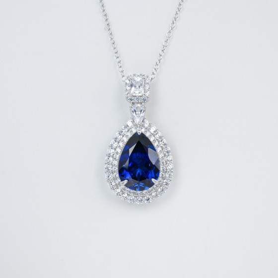 925 Sterling Silver Lab-Grown Sapphire Necklace(ZHF00406B)