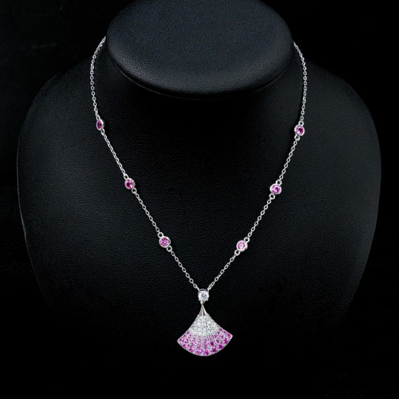 925 Sterling Silver Lab-Grown Padparadscha Sapphire Necklace(P1229R)