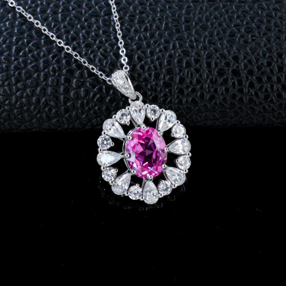 925 Sterling Silver Lab-Grown Padparadscha Sapphire Necklace(P1066HR)