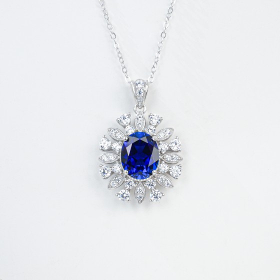 925 Sterling Silver Lab-Grown Sapphire Necklace(P1065B)
