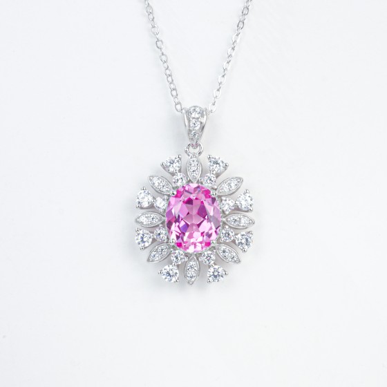 925 Sterling Silver Lab-Grown Padparadscha Sapphire Necklace(P1065HR)