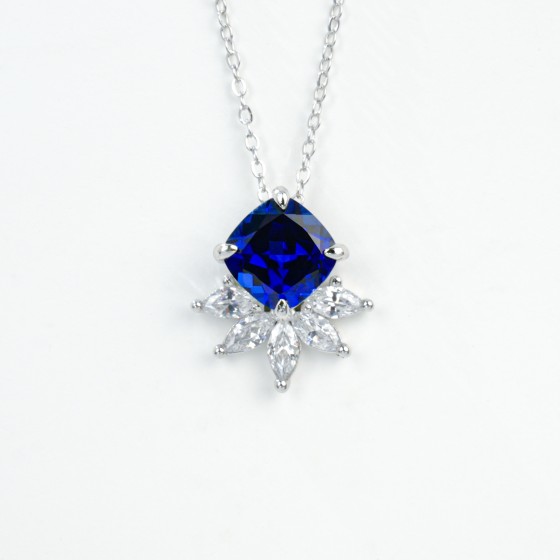 925 Sterling Silver Lab-Grown Sapphire Necklace(YXP0890B)