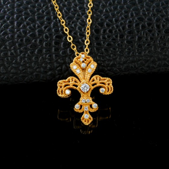 925 Sterling Silver Necklace, 24K Gold Plated (P0883Y)
