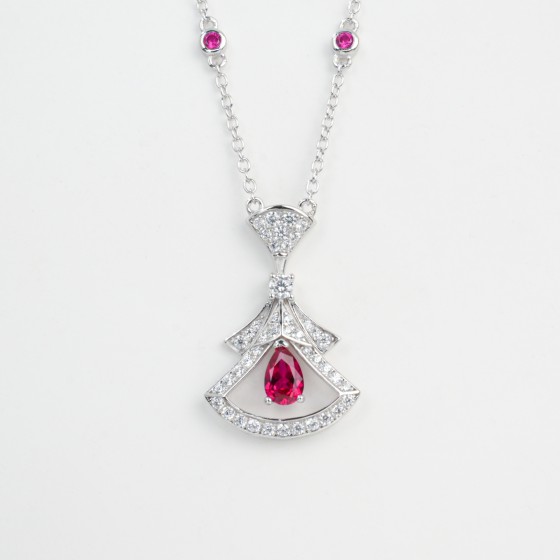 925 Sterling Silver Lab-Grown Ruby Necklace(N17339R-1)