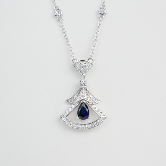 925 Sterling Silver Lab-Grown Sapphire Necklace(N17339B)