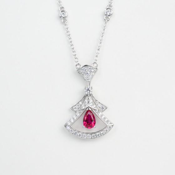 925 Sterling Silver Lab-Grown Ruby Necklace(N17339R)
