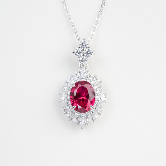 925 Sterling Silver Lab-Grown Ruby Necklace(YXP0866R)