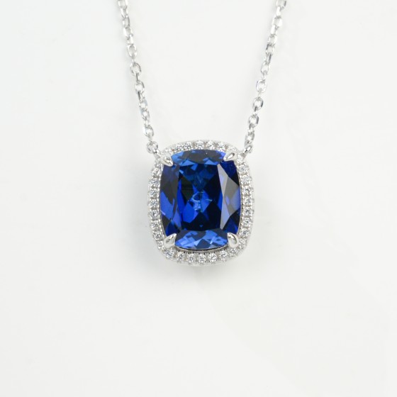 925 Sterling Silver Lab-Grown Sapphire Necklace(P0893B)