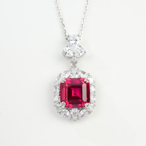 925 Sterling Silver Lab-Grown Ruby Necklace(P0889R)