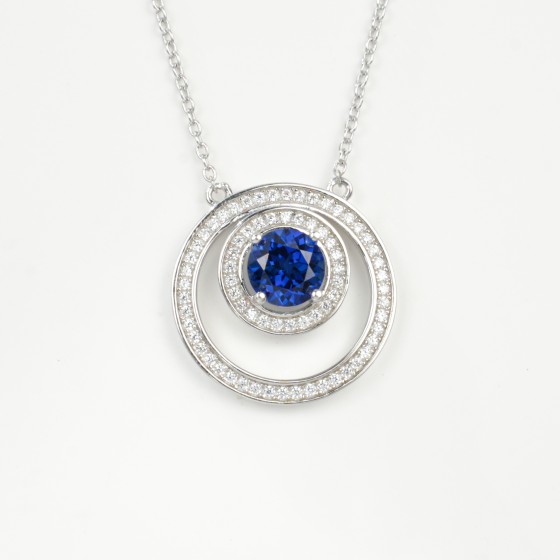 925 Sterling Silver Lab-Grown Sapphire Necklace(N2020273B)