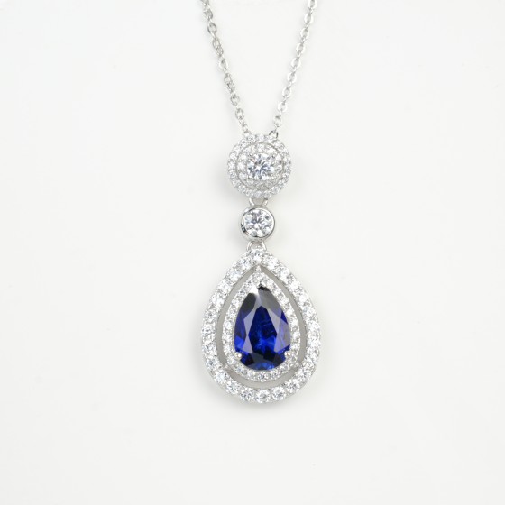 925 Sterling Silver Lab-Grown Sapphire Necklace(ZHF-P1625B)