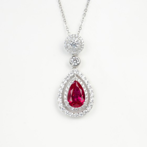 925 Sterling Silver Lab-Grown Ruby Necklace(ZHF-P1625R)
